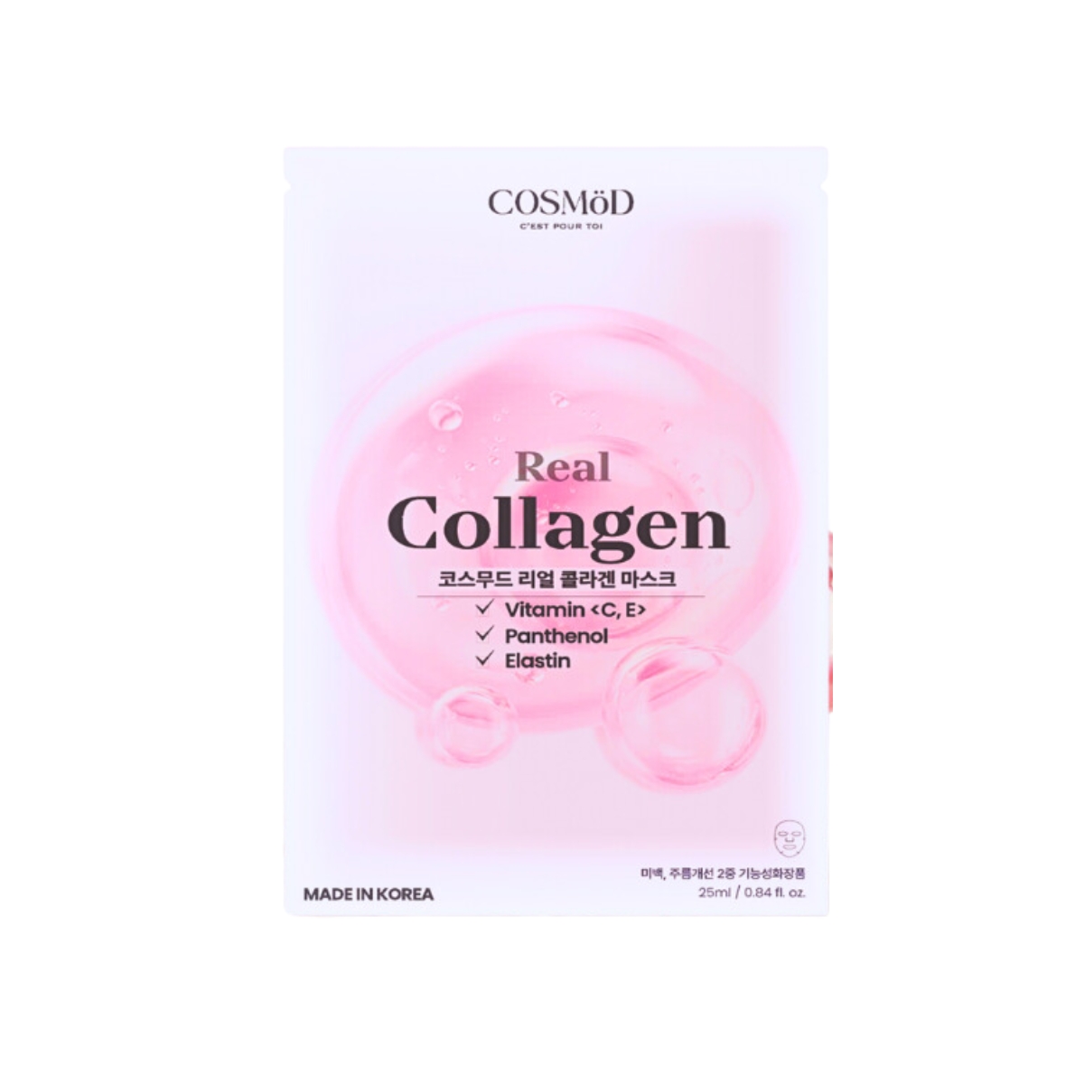 Mặt Nạ Cosmod Real Collagen Vitamin C E Panthemol Elastin - Hồng