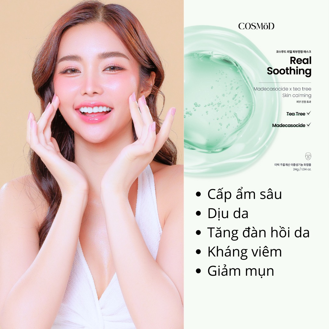 Mặt Nạ Cosmod Real Soothing Madecassoside Tea Tree - Xanh