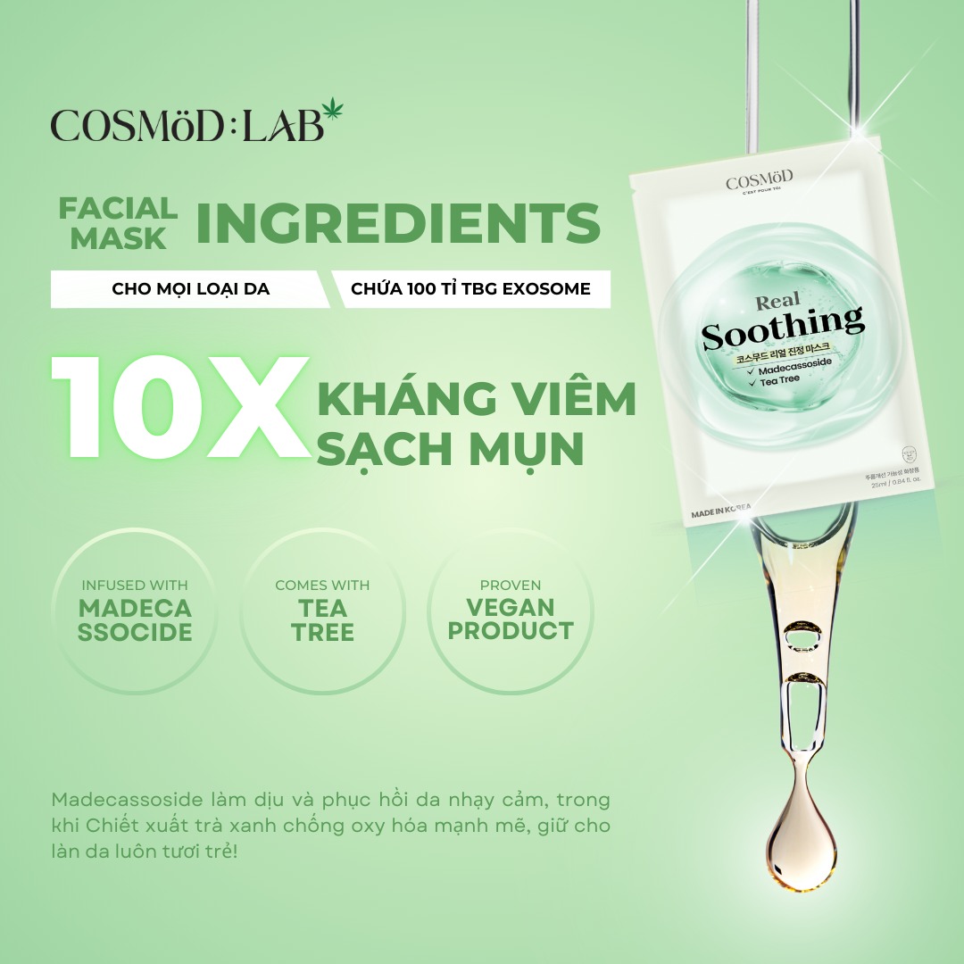 Mặt Nạ Cosmod Real Soothing Madecassoside Tea Tree - Xanh