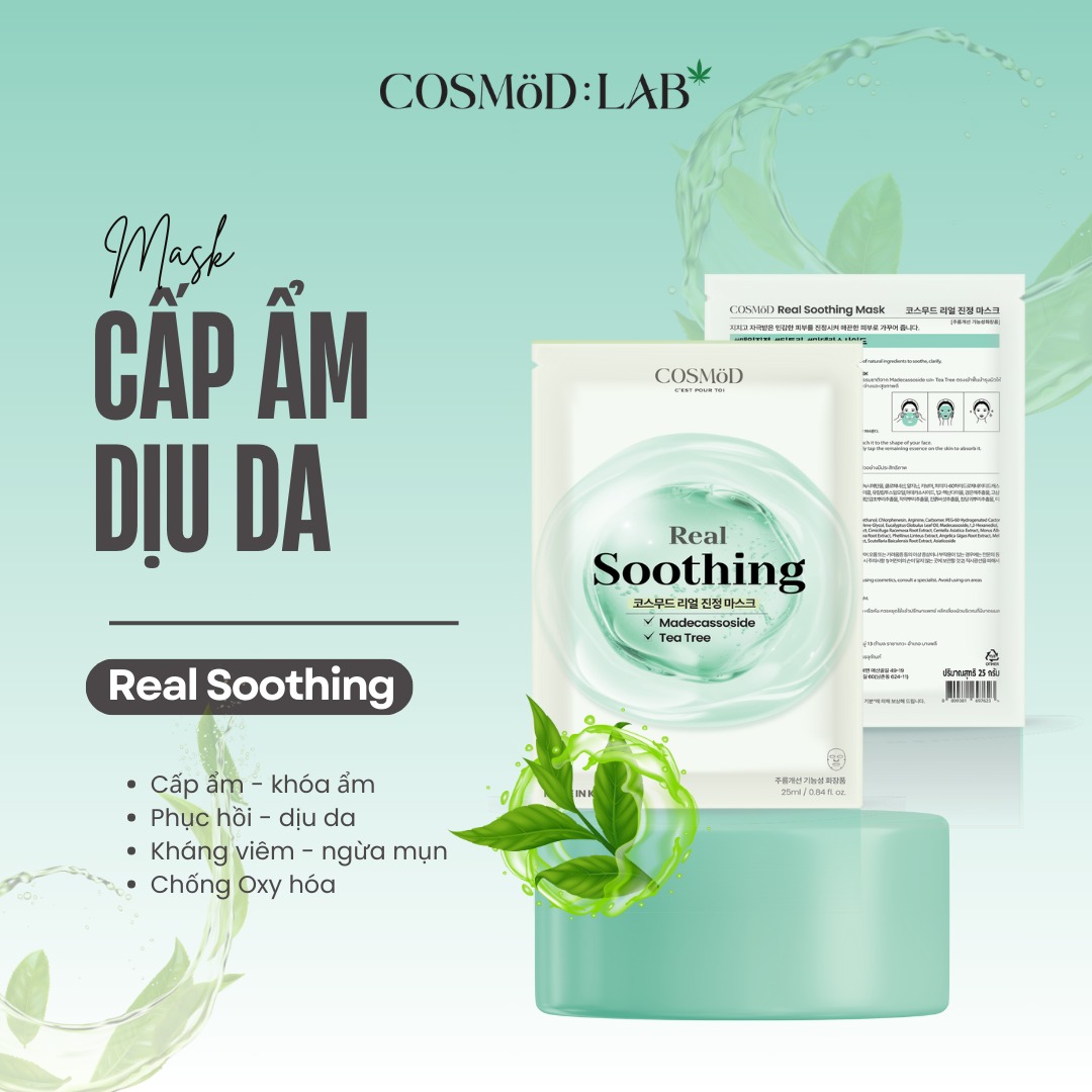 Mặt Nạ Cosmod Real Soothing Madecassoside Tea Tree - Xanh