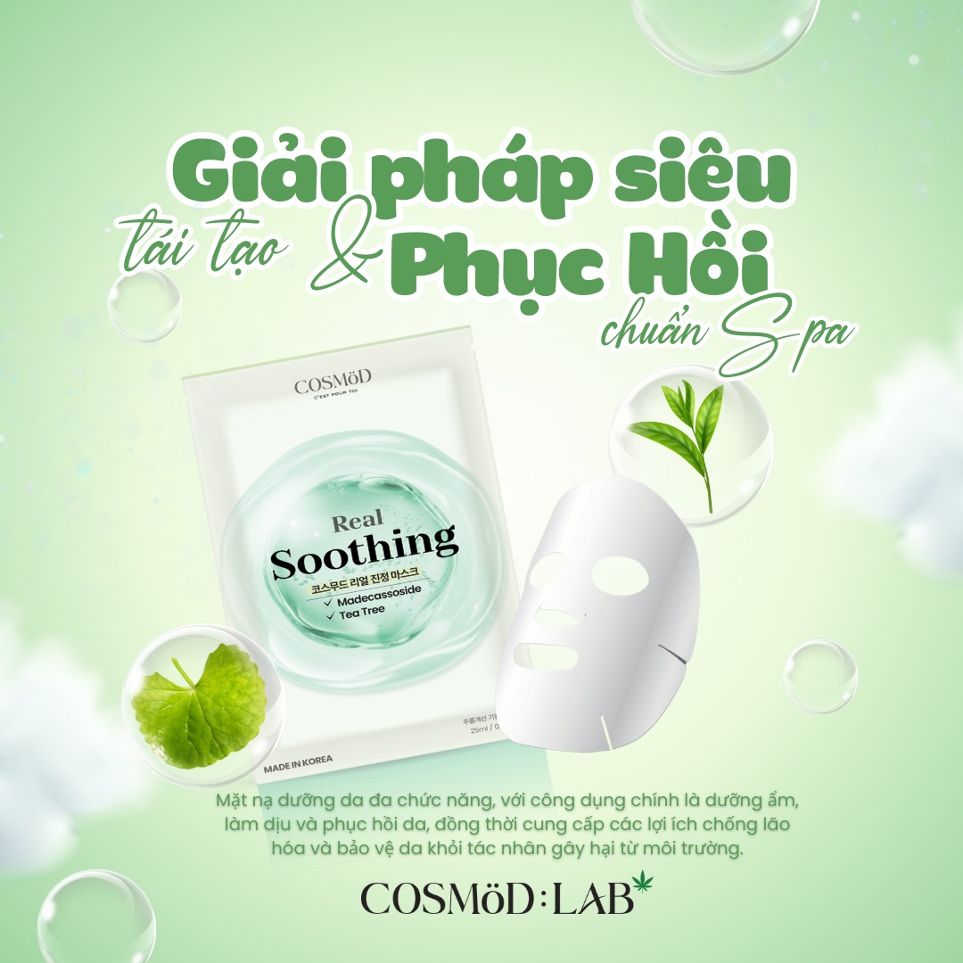 Mặt Nạ Cosmod Real Soothing Madecassoside Tea Tree - Xanh