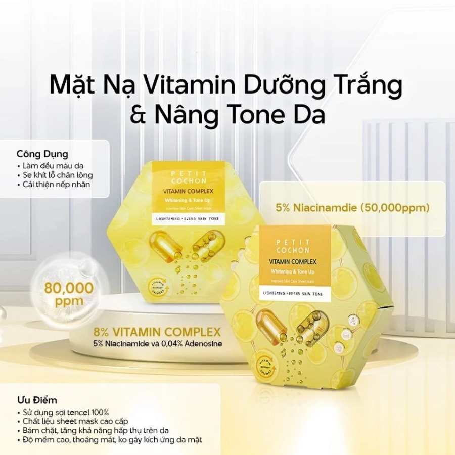 Mô tả Mặt Nạ Petit Cochon Dưỡng Trắng Nâng Tông Da 30ml