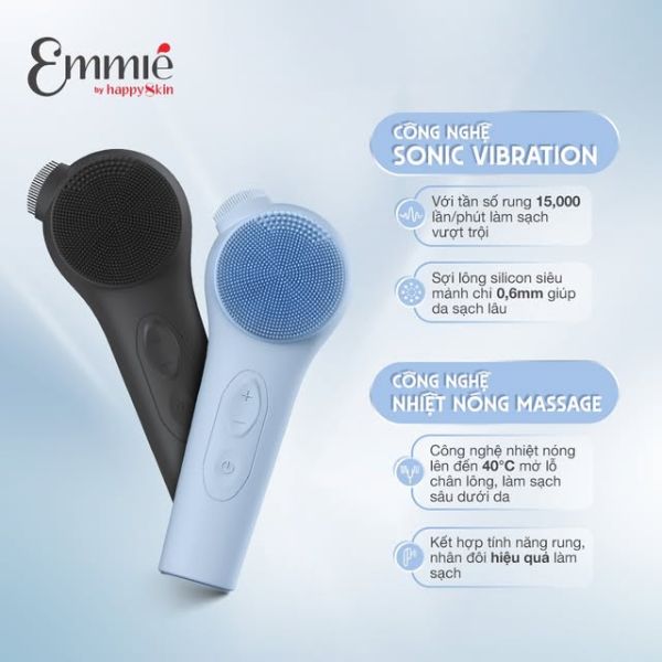 Máy Rửa Mặt Emmié Premium Facial Brush & Massager Sonic Heat Pro - Black