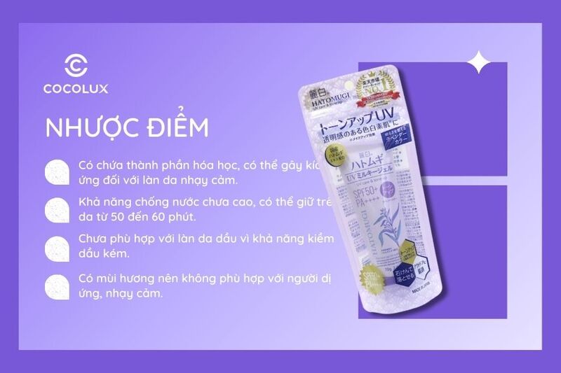 Nhược điểm của Kem Chống Nắng Hatomugi Ý Dĩ Cấp Ẩm, Nâng Tông Da
