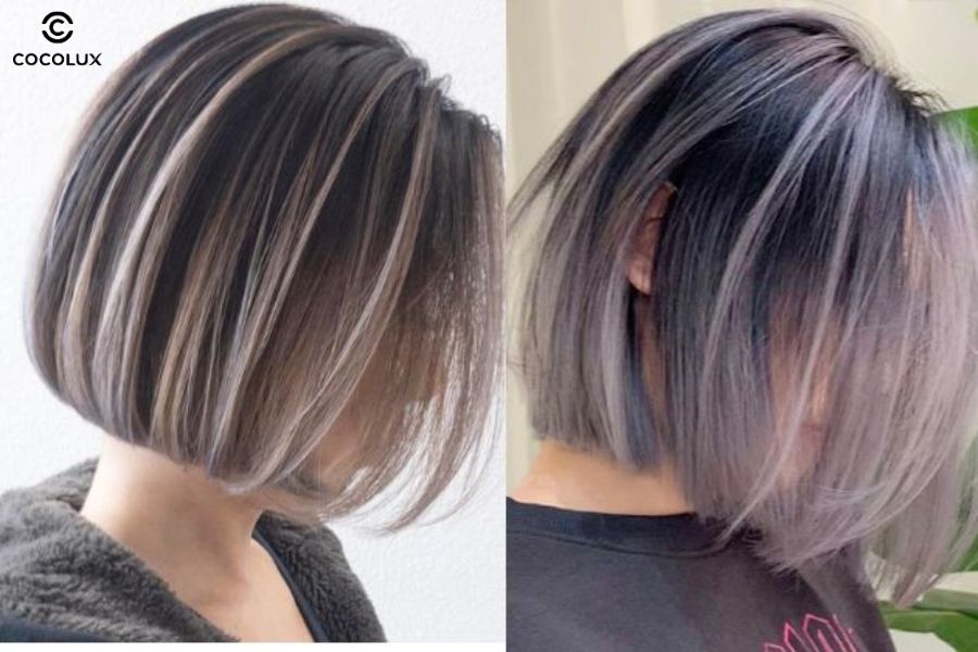 Nhuộm Highlight tóc ngắn với màu nâu caramel