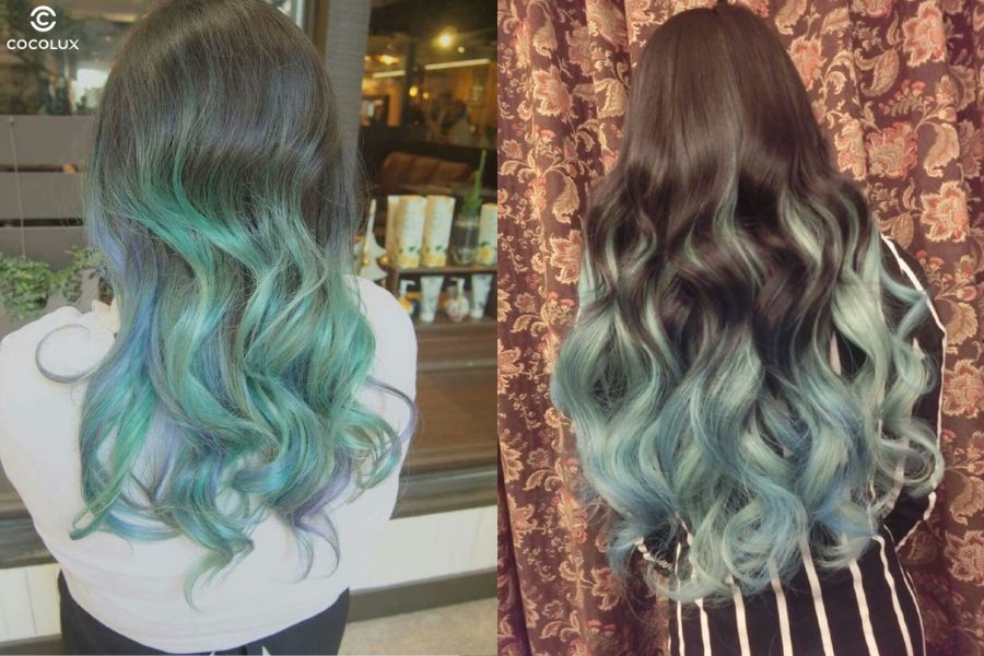 Tóc nhuộm ombre màu xanh bạc hà trẻ trung và nổi bật