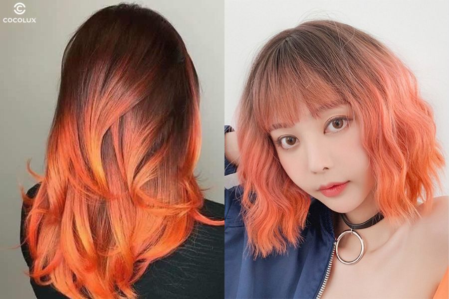 Tóc nhuộm ombre màu cam đào tươi trẻ và hiện đại
