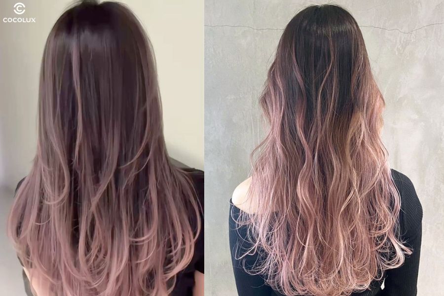 Tóc nhuộm ombre màu nâu hồng nữ tính và ngọt ngào