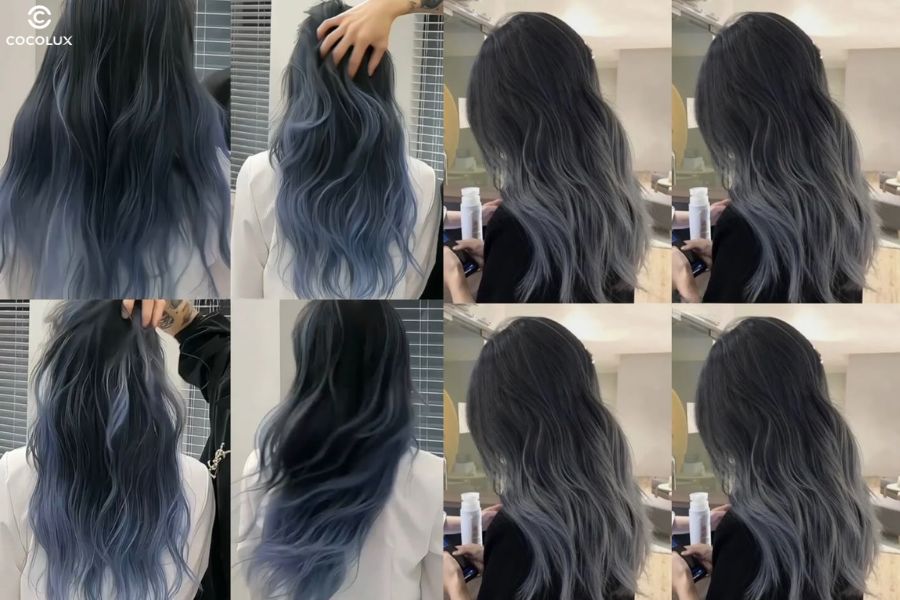 Tóc nhuộm ombre màu xanh navy bí ẩn và sang trọng