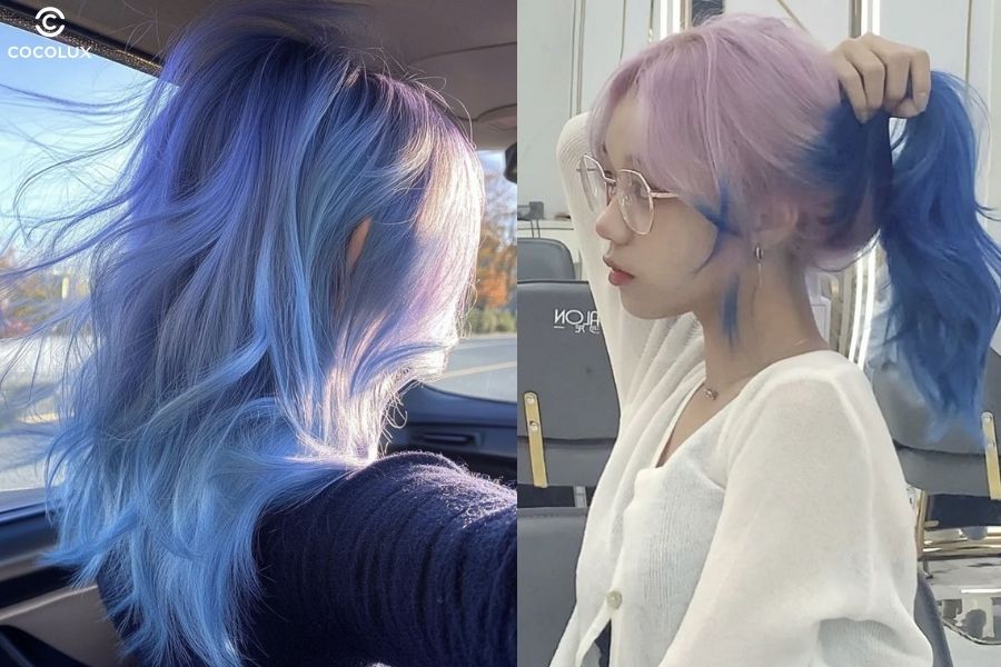 Tóc nhuộm ombre màu xanh tím cá tính và cuốn hút