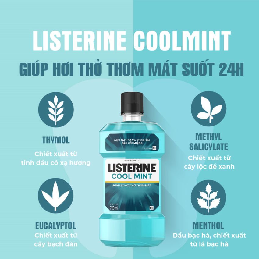 Nước Súc Miệng Listerine Cool Mint Hơi Thở Thơm Mát 750ml