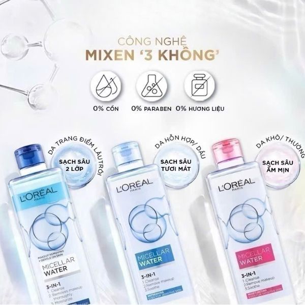 Nước Tẩy Trang L'Oreal Micellar Water Tươi Mát Cho Da Dầu Hỗn Hợp 400ml