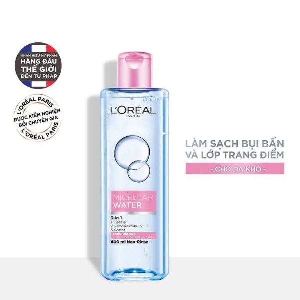 Nước Tẩy Trang L'Oreal Micellar Water 400ml Dưỡng Ẩm Cho Da Thường/Da Khô (Hồng)