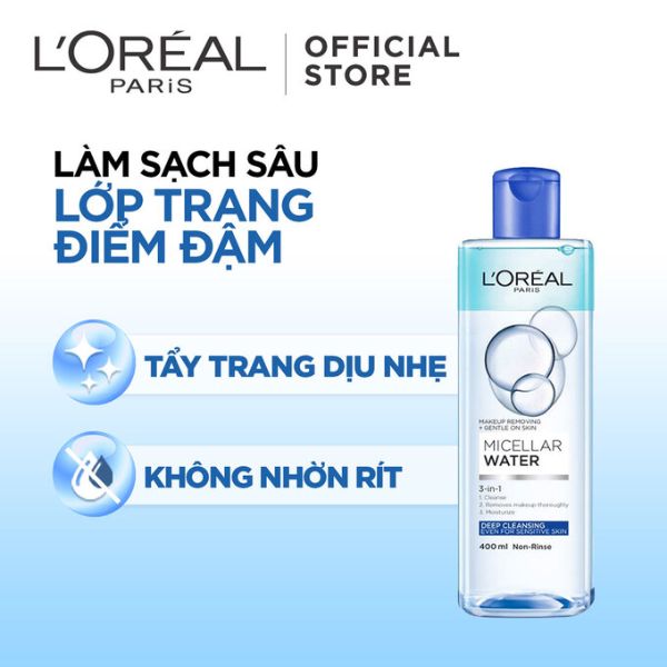 Nước Tẩy Trang L'Oreal Micellar Water 400ml Làm Sạch Sâu Trang Điểm (Xanh Dương Đậm)