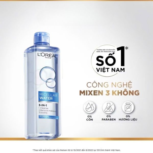 Nước Tẩy Trang L'Oreal Micellar Water Tươi Mát Cho Da Dầu Hỗn Hợp 400ml