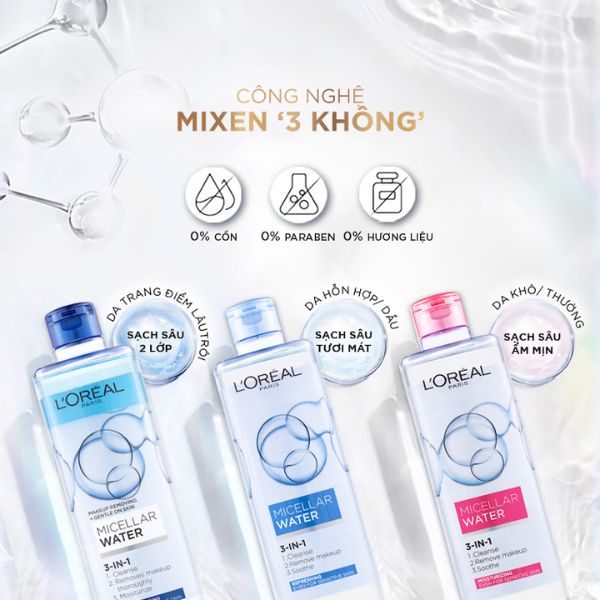 Nước Tẩy Trang L'Oreal Micellar Water Dưỡng Ẩm Cho Da Thường Khô 400ml