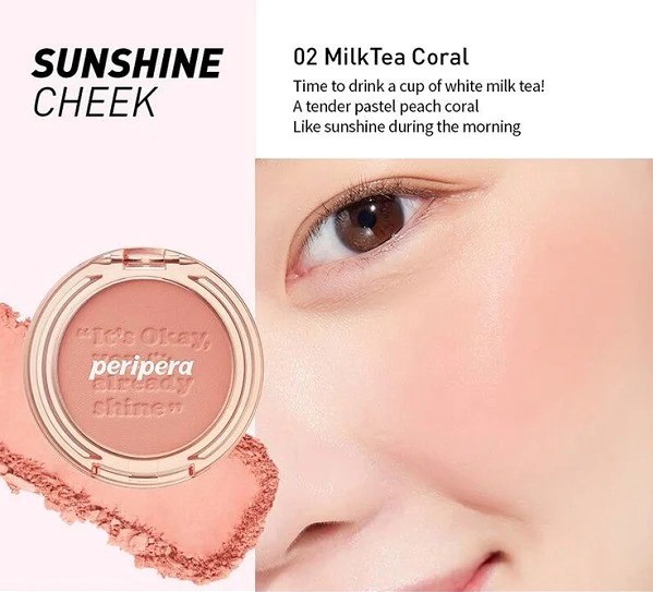 Phấn Má Peripera Pure Blushed Sunshine Cheek Màu 02 Milktea Coral