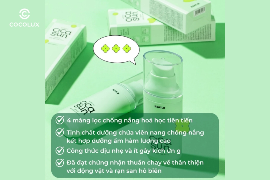 C&ocirc;ng dụng của kem chống nắng EDIT.B Sunday Cica Sun