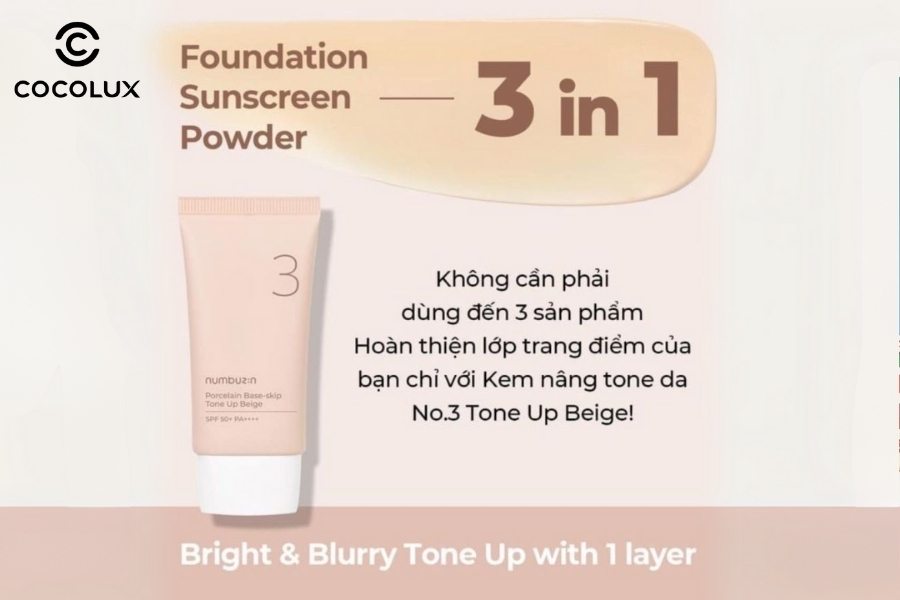 C&ocirc;ng dụng của Kem Chống Nắng Numbuzin No.3 Porcelain Base - Skip Tone Up Beige