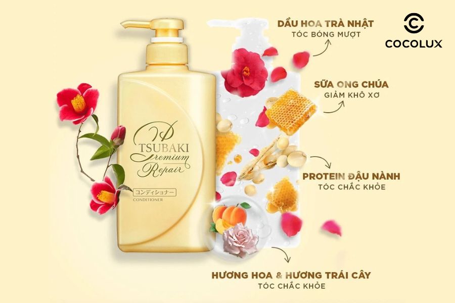 Th&agrave;nh phần ch&iacute;nh của Dầu Xả Tsubaki Premium Repair Conditioner Ngăn Ngừa Rụng T&oacute;c