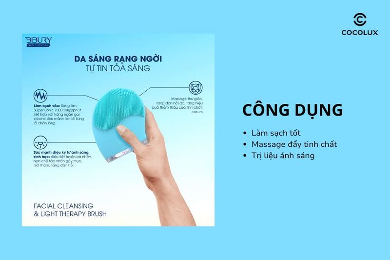 Công dụng của Máy Rửa Mặt Bibury Skin Therapy Facial Cleansing & Light Therapy Brush