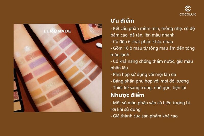 Ưu điểm, nhược điểm của Phấn Mắt Lemonade Aesthetic Eyeshadow Palette 16 Ô