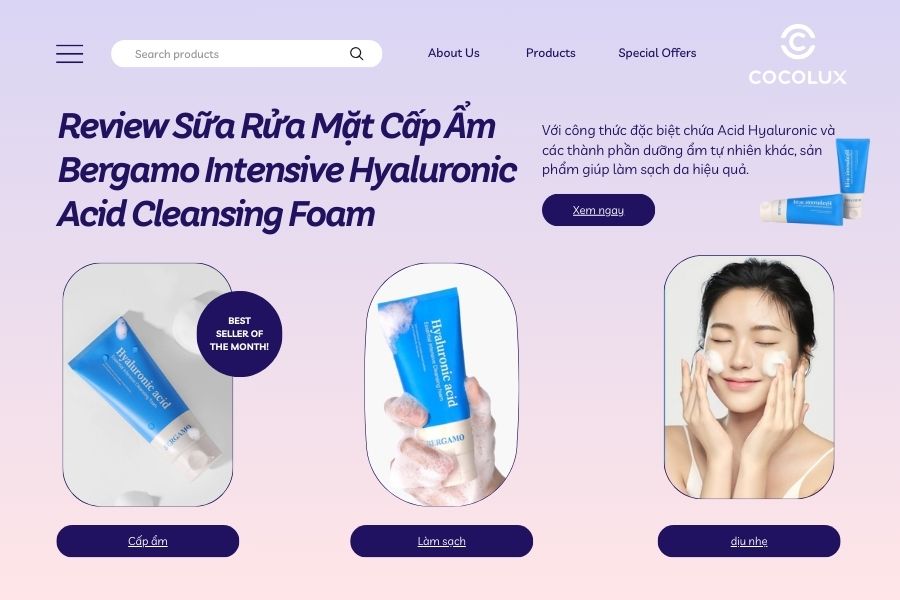 Review Sữa Rửa Mặt Cấp Ẩm Bergamo Intensive Hyaluronic Acid Cleansing Foam