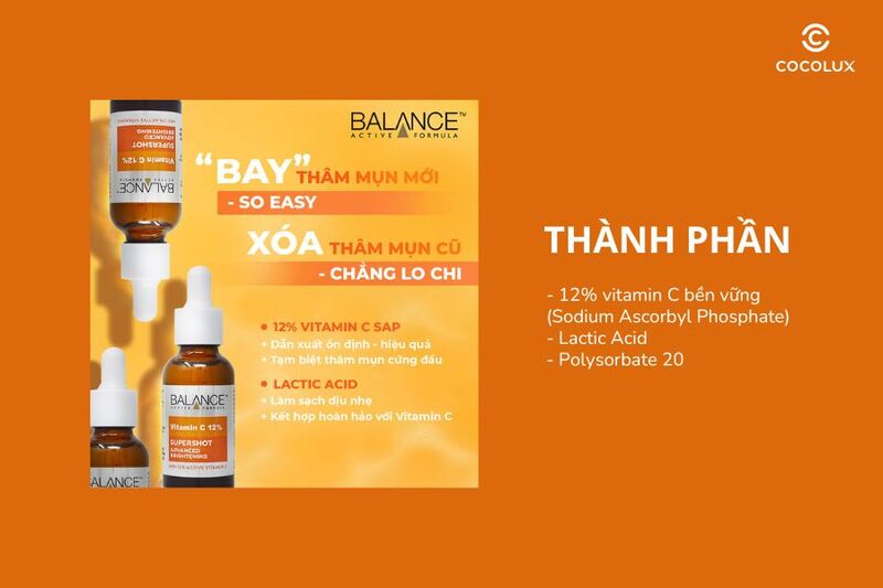 Th&agrave;nh phần ch&iacute;nh của Tinh Chất Balance Active Formula Vitamin C 12% Supershot Advanced Brightening
