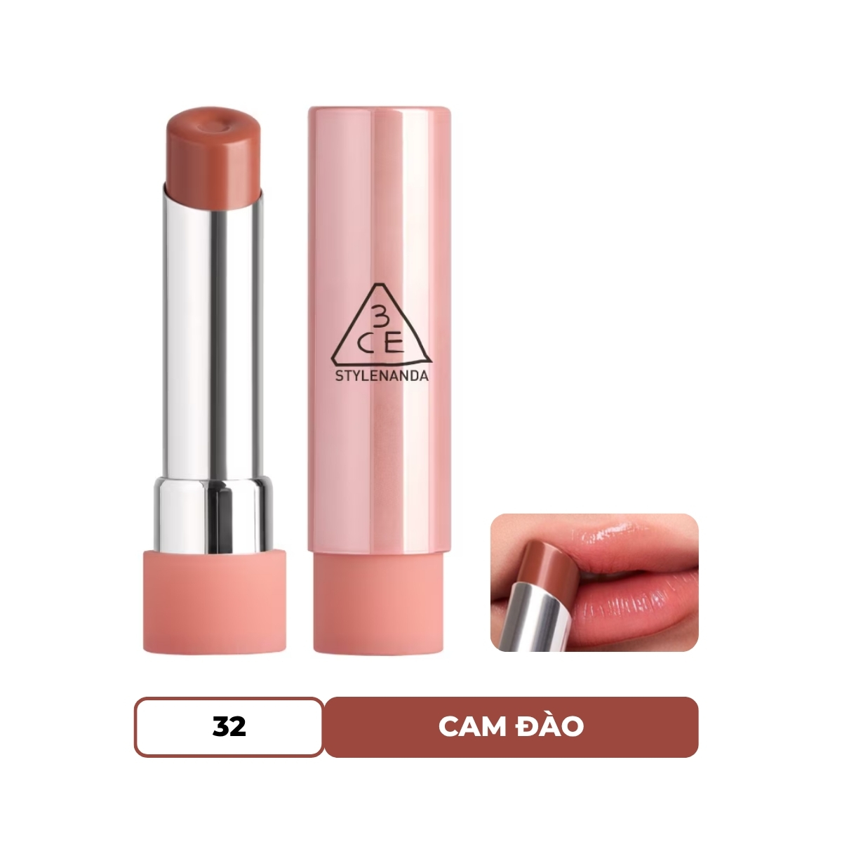 Son Dưỡng 3CE Glazy Lip Glow - 32 Peach Filling