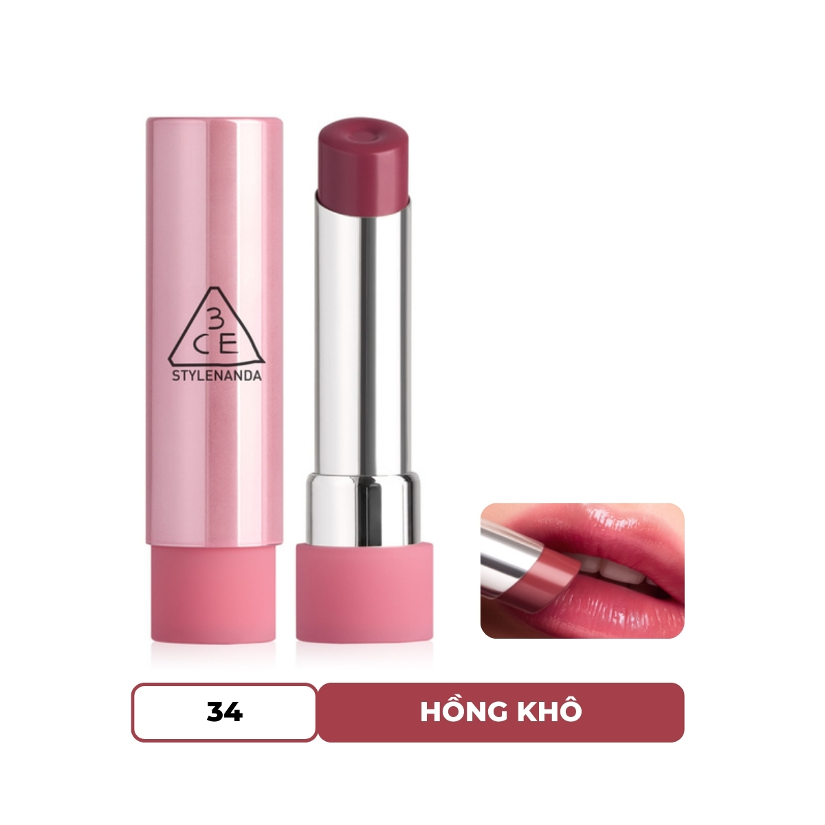 Son Dưỡng 3CE Glazy Lip Glow - 34 Rose Glaze