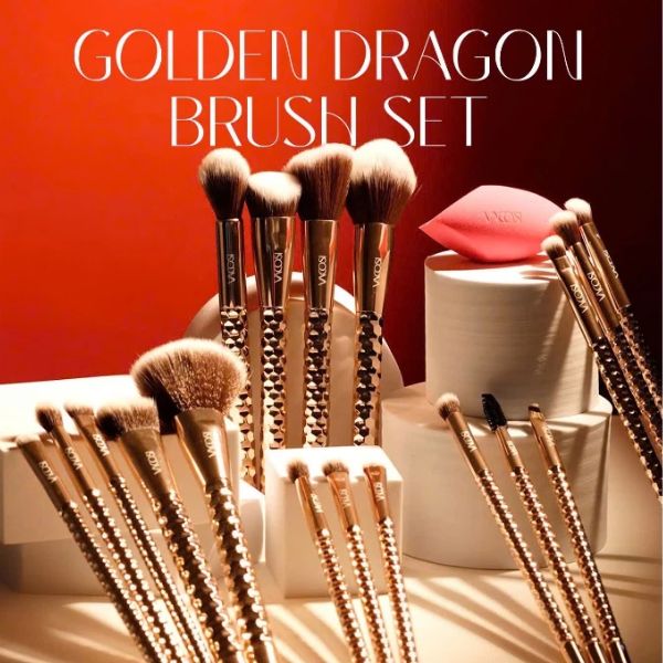 Bộ Cọ Vacosi Phiên Bản Golden Dragon - Set 4 Cọ Và 1 Bông Tán Nền