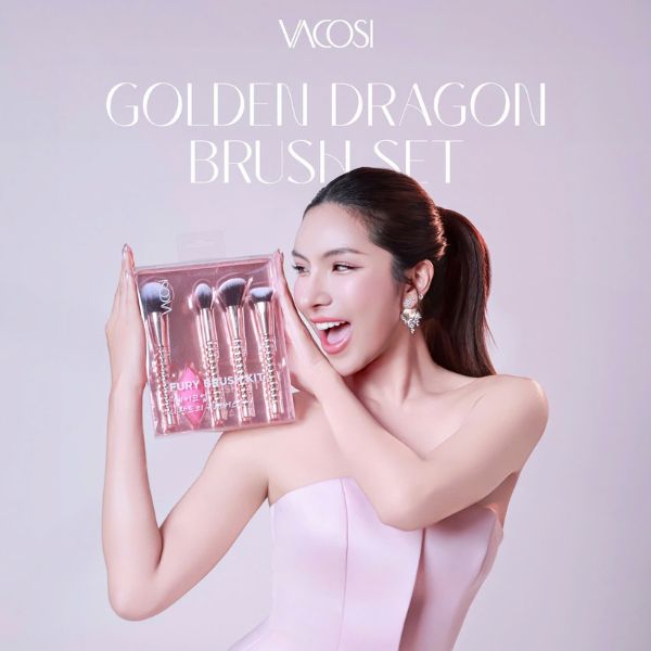 Bộ Cọ Vacosi Phiên Bản Golden Dragon - Set 4 Cọ Và 1 Bông Tán Nền