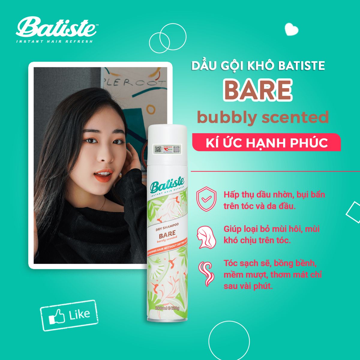 Dầu Gội Khô Batiste Hương Hoa Thiên Nhiên 200ml