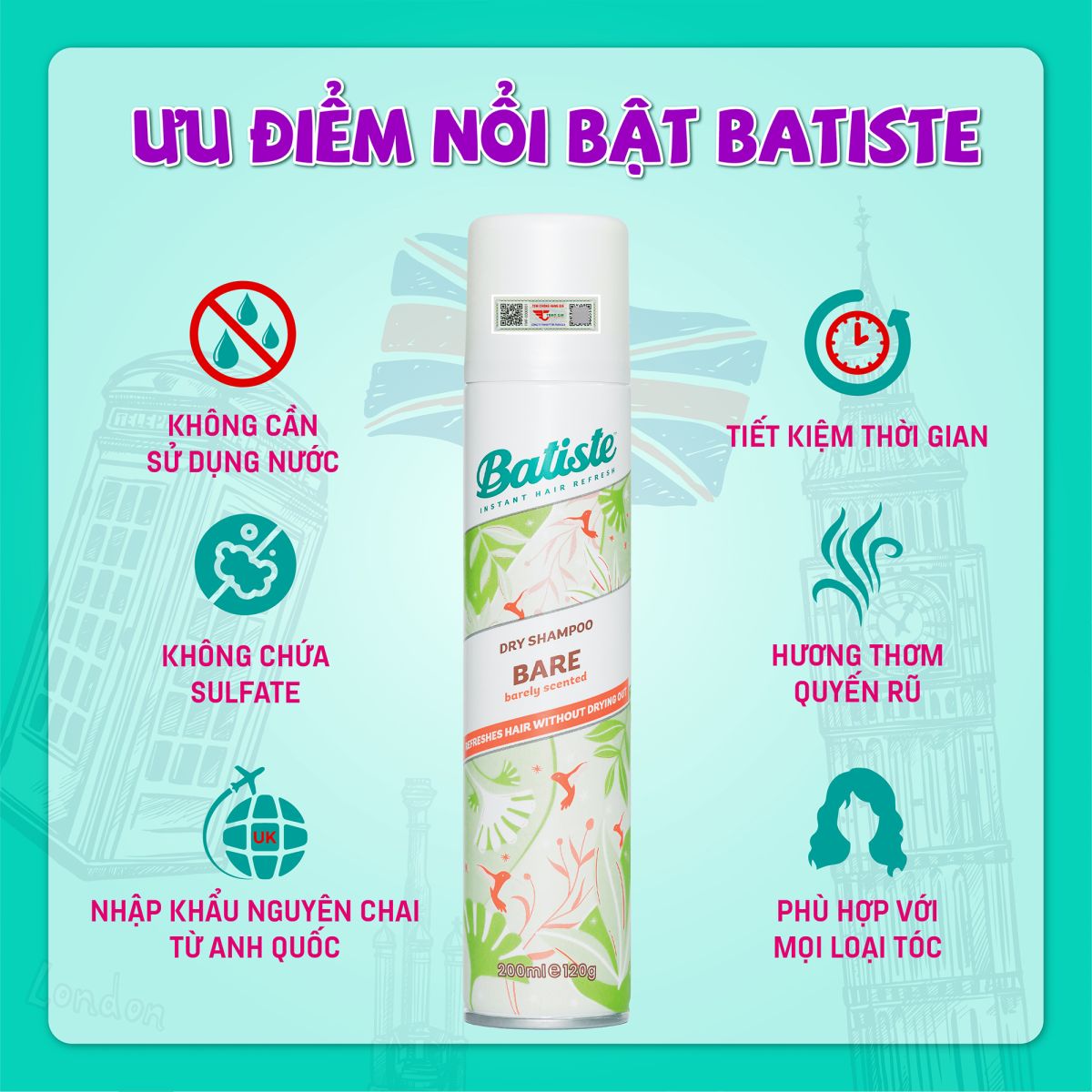 Dầu Gội Khô Batiste Hương Hoa Thiên Nhiên 200ml