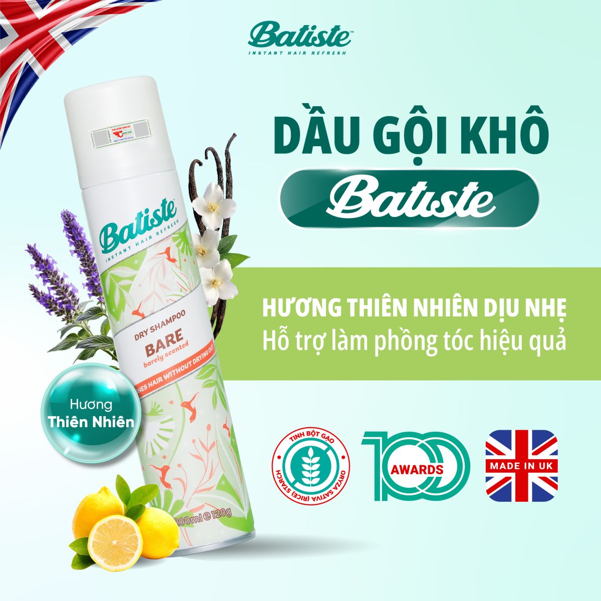 Dầu Gội Khô Batiste Hương Hoa Thiên Nhiên 200ml