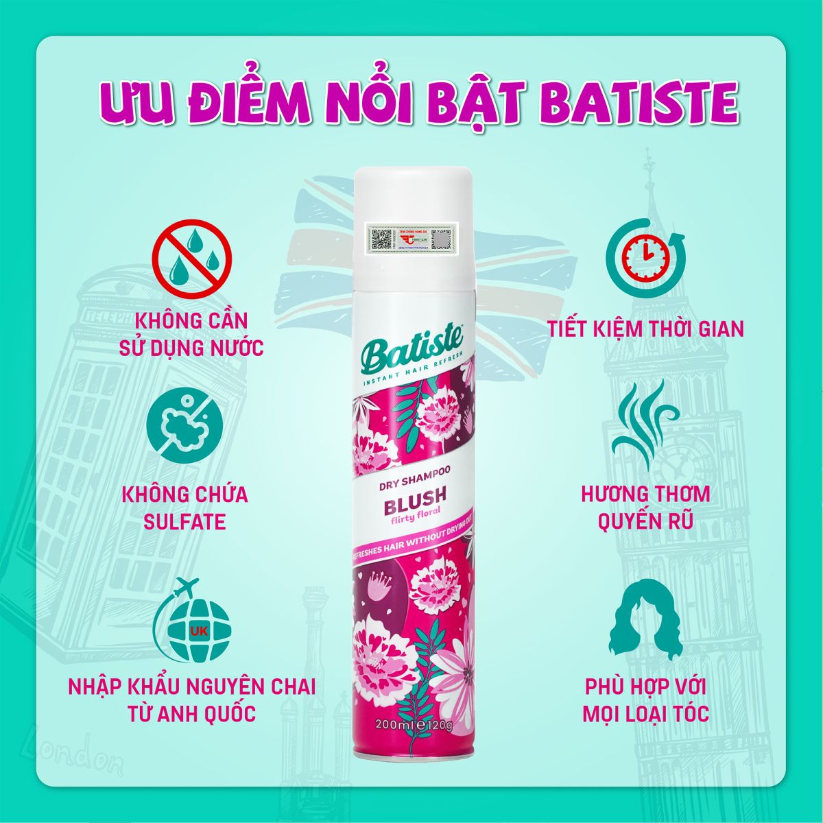 Dầu gội khô Batiste Blush 200ml