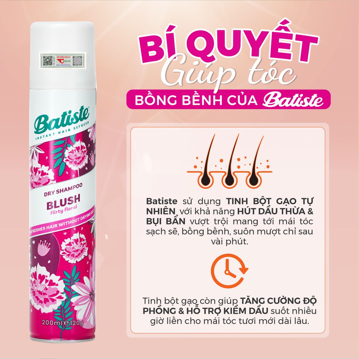 Dầu gội khô Batiste Blush 200ml
