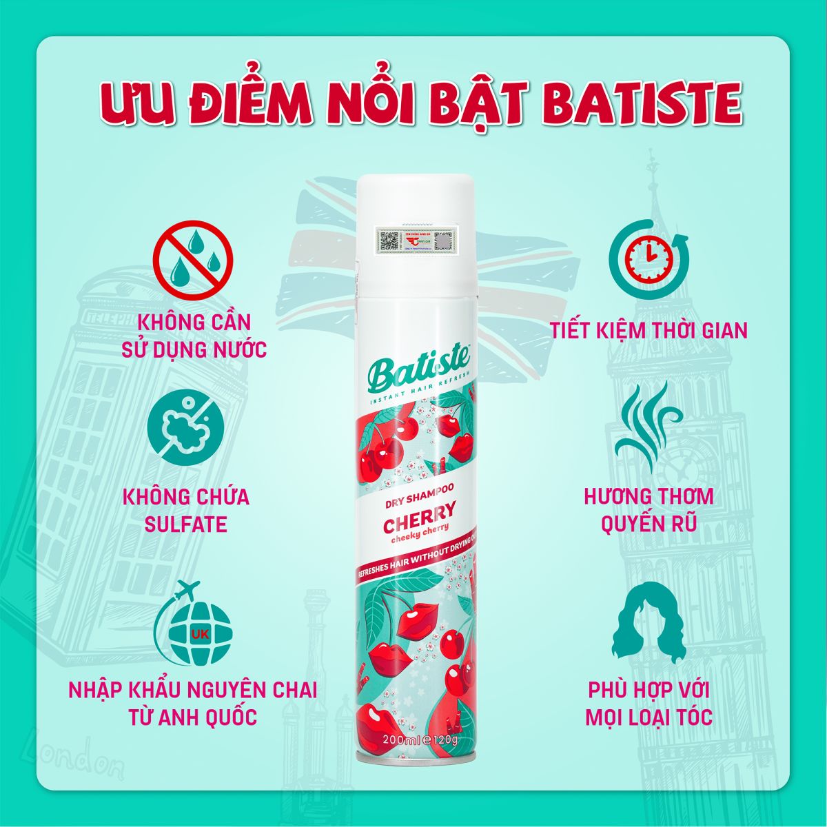 Dầu gội khô Batiste Cherry 200ml