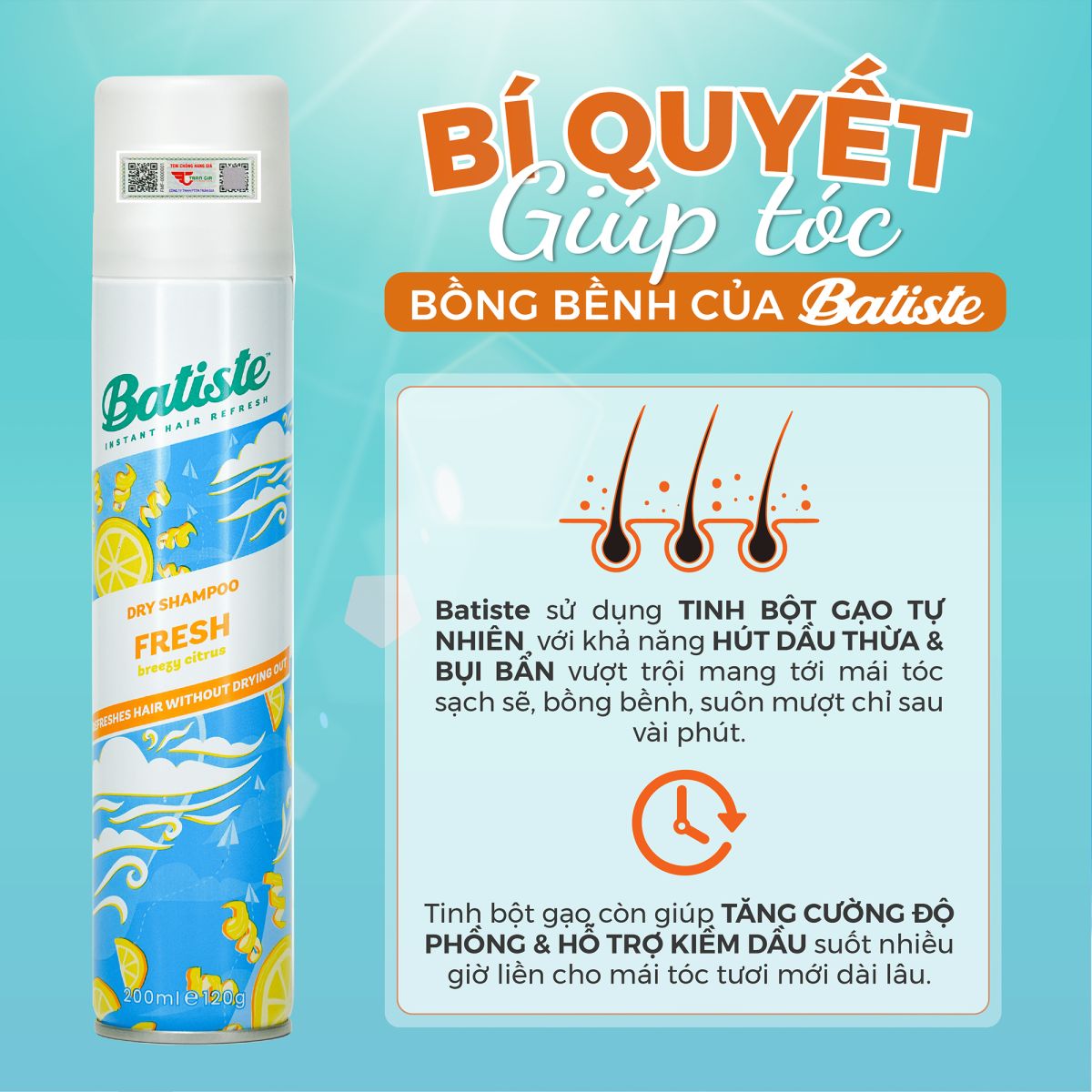 Dầu Gội Khô Batiste Fresh 200ml
