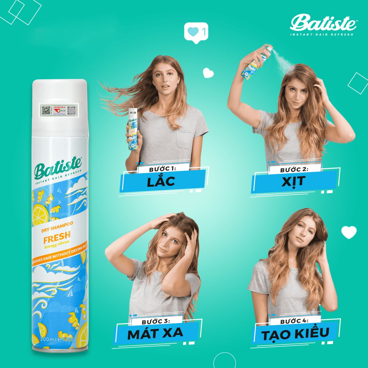 Dầu Gội Khô Batiste Fresh 200ml