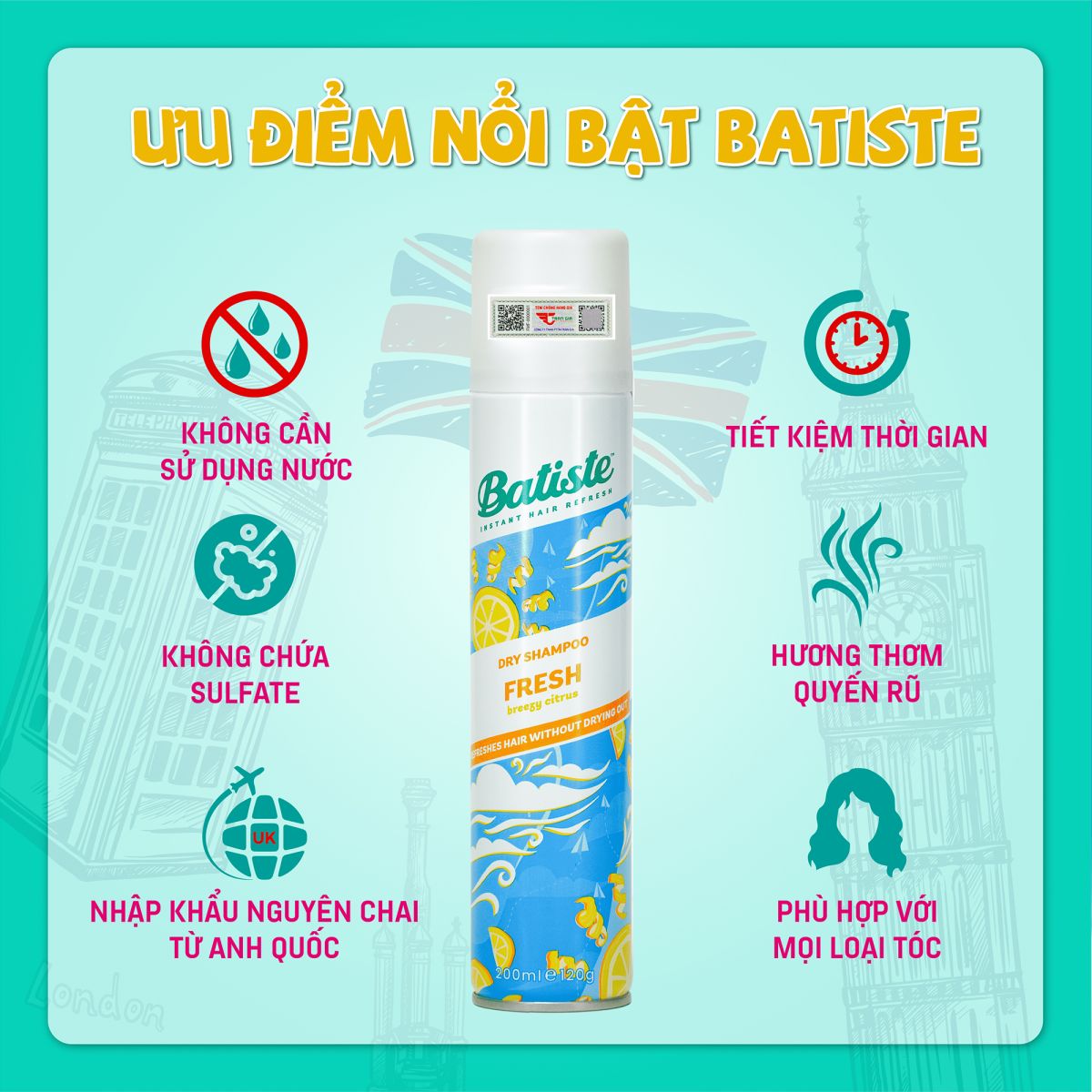 Dầu Gội Khô Batiste Fresh 200ml