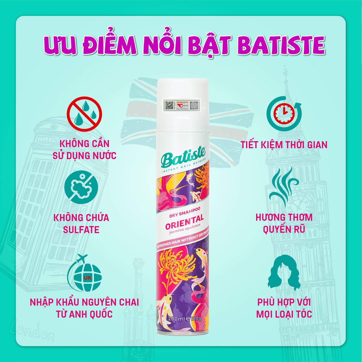 Dầu Gội Khô Batiste Hương Hoa Á Đông 200ml