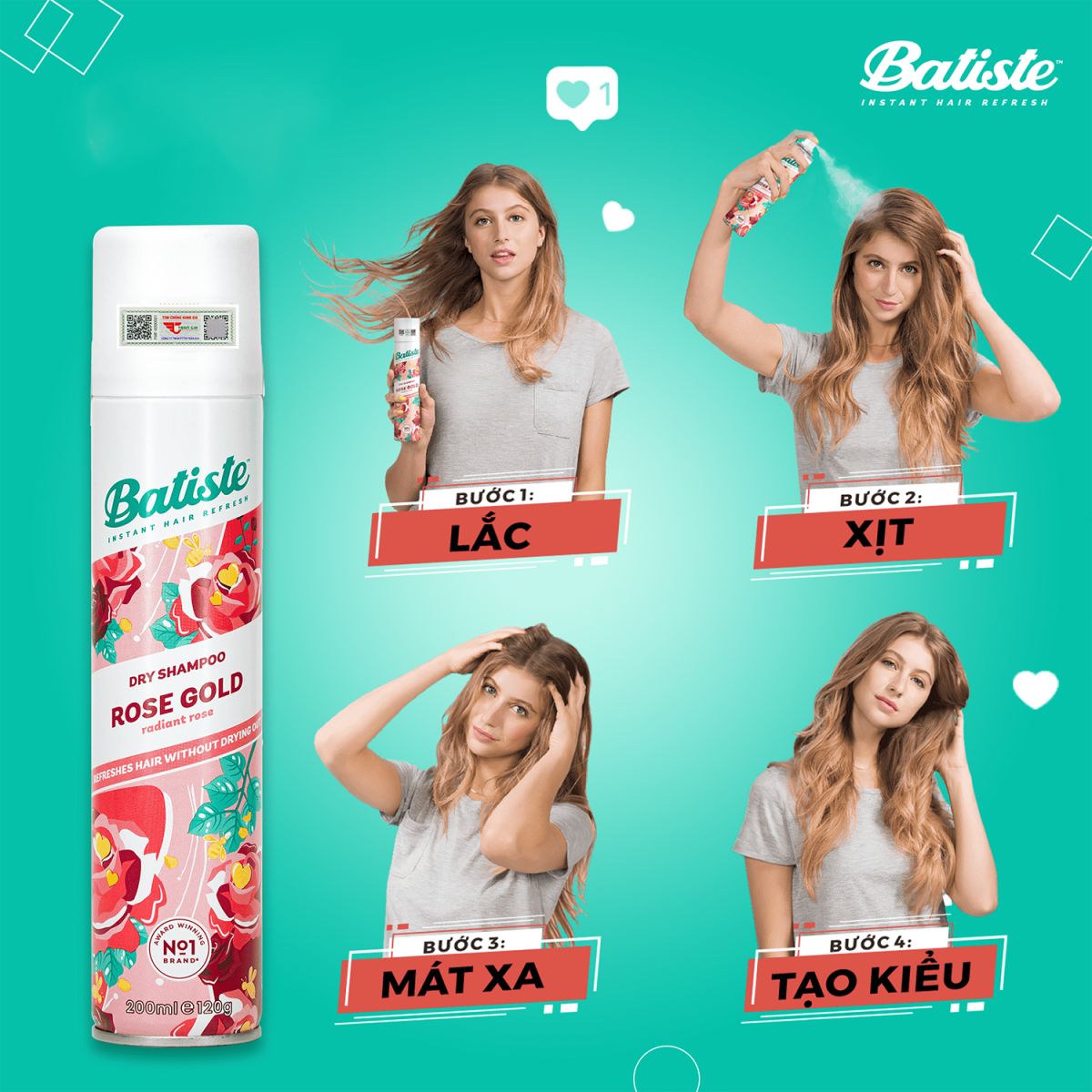 Dầu gội khô Batiste Rose Gold