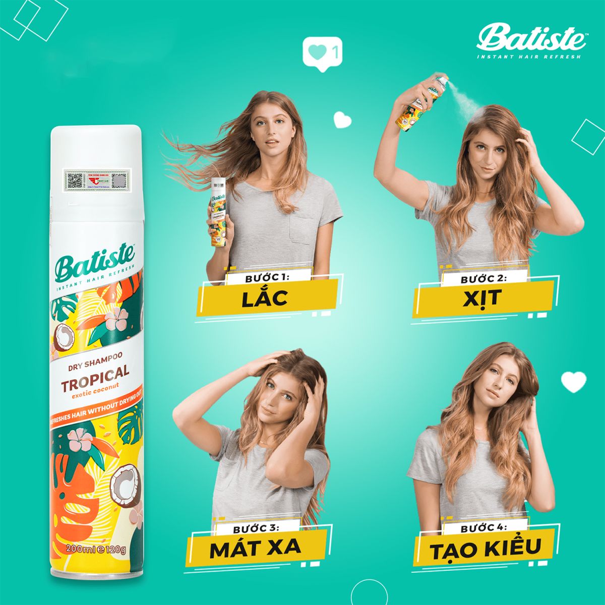Dầu Gội Khô Batiste Tropical 200ml
