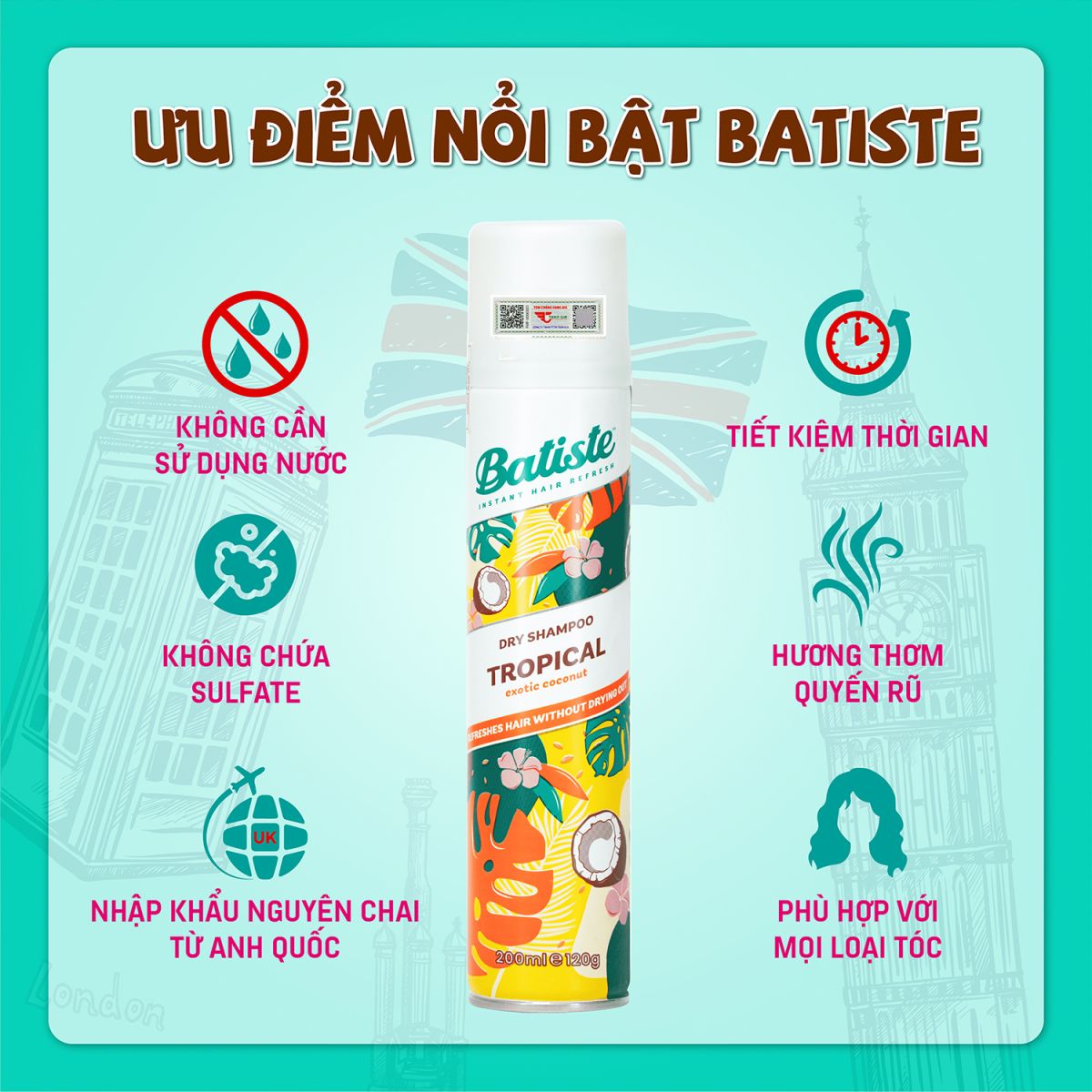 Dầu Gội Khô Batiste Tropical 200ml