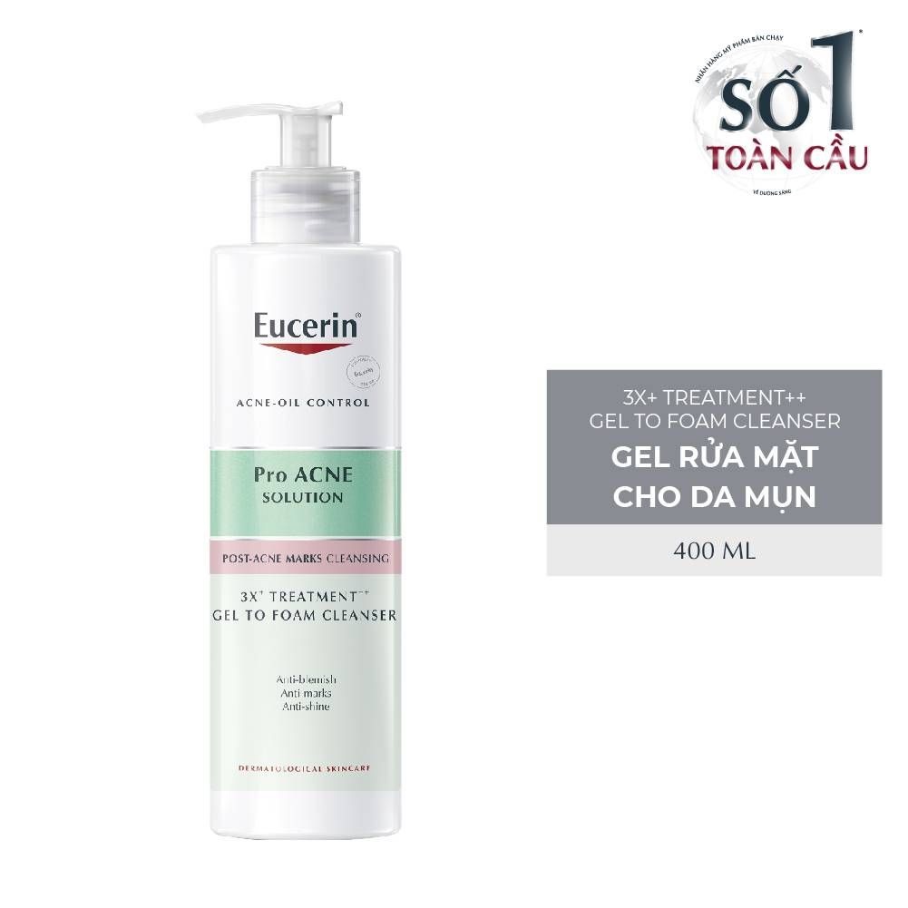 Gel Rửa Mặt Eucerin Cho Da Mụn Pro Acne Solution 3X Treatment Gel To Foam Cleanser 400ml