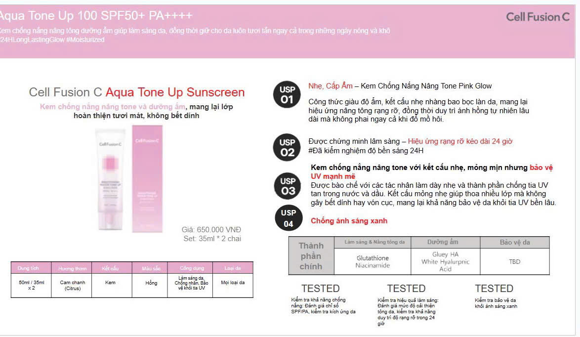 Kem Chống Nắng Cell Fusion C Aqua Tone Up Sunscreen 100 SPF50+ PA++++ 50ml