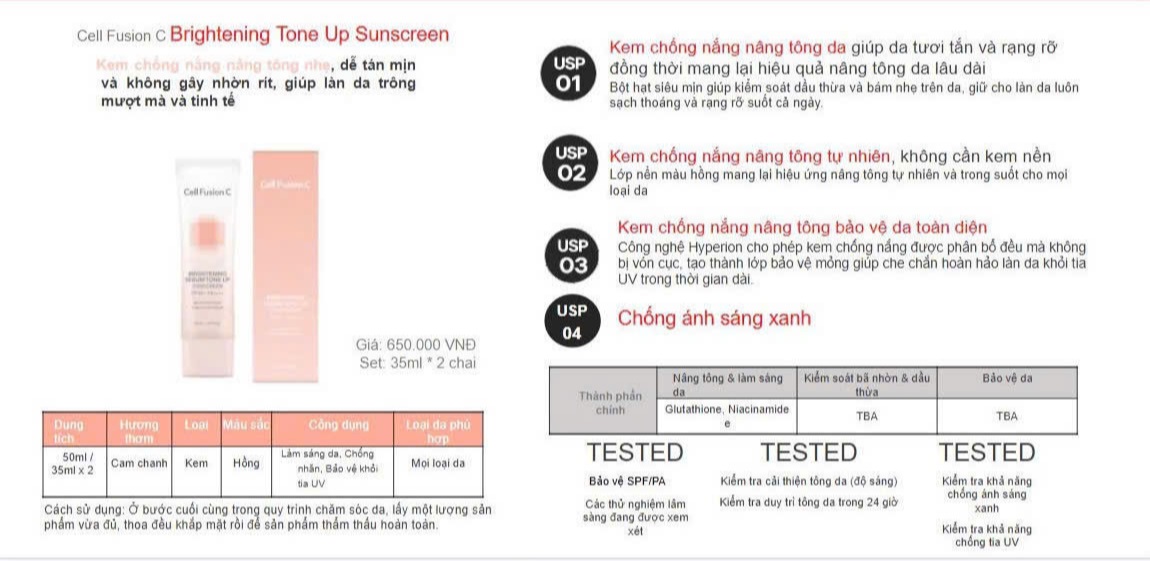 Kem Chống Nắng Cell Fusion C Brightening Tone Up Sunscreen 100 SPF50+ PA++++Nâng Tông Da Tuýp 50ml