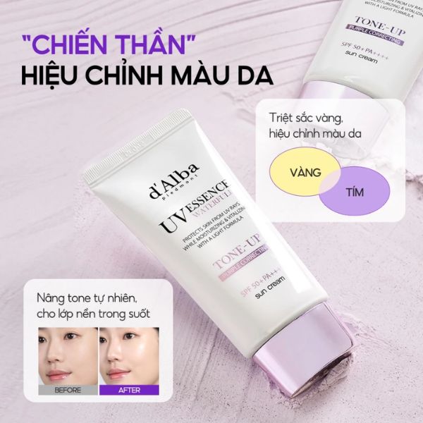 Kem Chống Nắng D’alba UV Essence Waterfull Tone Up Purple Correcting SPF50+ PA++++ 50ml (Tím)