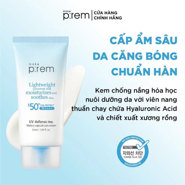 Kem Chống Nắng Make P:rem UV Defense me. Watery Capsule Sun Cream Cấp Ẩm (Xanh Dương) 50ml